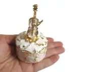 Bejeweled White Violin on Box Hinged Metal Enameled crystal Trinket box