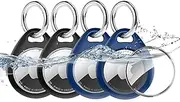 MOLOPPO Holder for Air Tags - 4 Pack for AirTags Holder Keychain, Waterproof TPU Shell Protective Case with Keychain, for Air tag Accessories for GPS Item Finder Tracker, Black + Blue