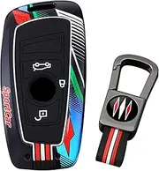 ontto luminous car key fob cover fit for BMW F20 F30 G20 F31 F34 F10 G30 F11 X3 F25 X4 I3 M3 M4 1 3 5 Series key holder Metal Silicone Smart Shell case keyring keychain styling Accessories Black A1
