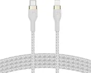 Belkin BoostCharge Pro Flex Braided USB Type C to Lightning Cable (3M), MFi Certified 20W Fast Charging PD Power Delivery for iPhone 13, 12, 11, Pro, Max, Mini, SE, iPad and More - White