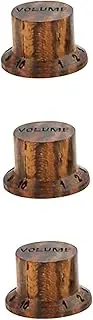 Mikinona 3pcs Wood Volume Knob for Electric Guitar Bass Durable Tone Control Caps with Scale Easy Installation Compatible with Instruments