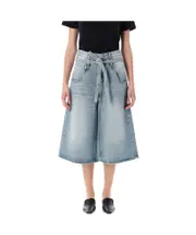 belted denim shorts M light blue