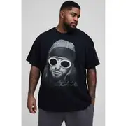 Mens Black Plus Kurt Cobain License Print Regular Fit T-Shirt