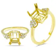 Emerald Cut 9x7mm Ring Semi Mount In 14k Yellow Gold With Diamond Accent (53052)