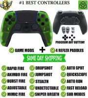 Clear Green Pro V4 Modded + 4 Paddles Silent Modz Wireless Controller for PS5