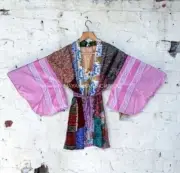 Kimono Silk Patchwork Silk Sari Robe Dressing Gown Woman Bath Robe Maxi Dress