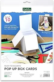 Katy Sue White Pop Up Box Cards (Ready to Assemble) - Contains Pack of 10 Cards, 2 Sheets of Ready-to-Cut-Out Support Bars & Instructions - Made from 300gsm Cardstock, Fold Flat for Posting.