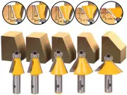 5 Bit Chamfer Edge Forming Router Bit Set - 1/2" Shank - Yonico 13508