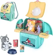 Aomola Pet Care Play Vet Set for Kids Dog Cat Backpack Pretend Toys for Toddlers Educational Gifts for Girls Boys 17 Pieces