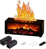 Essential Oil Diffuser, Flame Fireplace Aroma Diffuser with Seven Color Aromathrapy Options, Remote Contol, and Three Different Timer Settings.