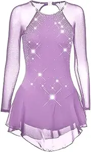 [Zagitova] Figure Skating Dress for Women Long Sleeve Roller Skating Dance Costume Breathable Mesh Lyrcial Dresses