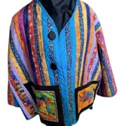 Vibrant Artistic Horse Print Quilted Jacket Colorful Patchwork Statement Piece