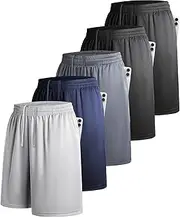 [YOIOWVY] Pack of 5 Men's Sports Shorts, Athletic Shorts with Pockets and Elastic Waistband, Quick Drying, Ink Black, Ink Black, Graphite Grey, Midnight Blue, Moonlight Grey, M