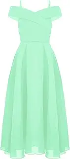 [Choomomo] Flower Girls Chiffon Junior Bridesmaid Dress Kids Off Shoulder Adjustable Strap A Line Swing Dress