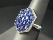 KHR Blue Kyanite Octagon Flat Cluster with White Zircon Sterling Ring Sz 9 NWT