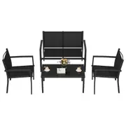 Advwin Patio Furniture Set 4 Pieces, Garden Conversation Sets with 2-Seater Bench, Outdoor Lounge Set Garden Bistro Set with Tempered Glass Table, Dining Sets for Lawn, Balcony, Backyard