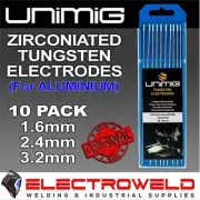 10x UNIMIG WZ8 Zirconiated Tungsten Electrodes AC Aluminium Welding White -1.6mm