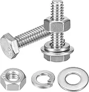 uxcell 20 Set Hex Head Nuts and Bolts Assortment Kit, 304 Stainless Steel 1/4-20 x 1 Hex Head Bolts with 1/4" Nuts and Washers for Construction, Machinery Manufacturing