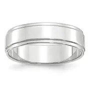 Solid 18K White Gold 6mm Flat with Step Edge Men's/Women's Wedding Band Ring Size 5