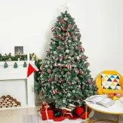 6FT/180CM Christmas Tree Pinecone Decorated Frost Snowy Hinged Branch