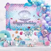 GdCosBao Birthday Decorations for Women,Mermaid Birthday Decorations,Balloon Garland kit with Happy Birthday Backdrop and Cake Toppers,Ocean Themed Party Decorations for Girl Mermaid balloon