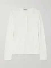 [Anine Bing] Anine Bing - Pia Pointelle-knit Henley Top - Off-white - medium medium Off-white