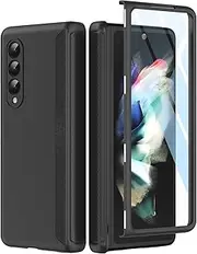 [MAKAVO] Slim Thin Z Fold 3 Case with Hinge Coverage, Screen Protector, Matte Hard Shockproof Full Body Protection Phone Cover for Samsung Galaxy Z Fold 3 5G (Black)