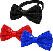 [ZWWOGE] Pack of 3 Glitter Bow Tie with Sequins Accessory Disco Party Funny Fashion Glitter Sequin Bow Tie for Party Show Costume for Adults One Size Red Bow Tie Black Men