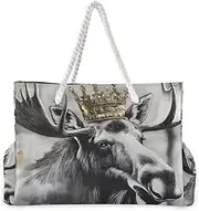 [YXYZRMY] Crown Moose Head Beach Bag for Women Large Beach Tote Bag Zipper for Swim Gym Travel Daily