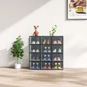 Large Black Plastic Shoe Box 12PCS Mesh Design Stackable Storage Container