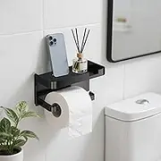 ONEIN Wall-Mounted Toilet Paper Holder, Self-Adhesive Toilet Tissue Holder, PP Tissue Holder for Bathroom, Kitchen, Washroom, Modern Black Design