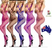 Lingerie Women's Fishnet Bodysuits Halter Transparent Open Crotch Body Stocking
