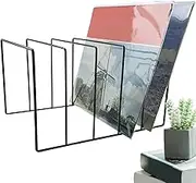 Metal Record Rack - Black Iron Book Organizer Rack | Vinyl Record Storage Holder Stand, Book Rack, Bills And Mail Organizer Rack, Document Paper File Sorter