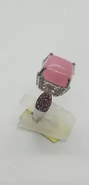 PINK JADE RHODOLITE GARNET STERLING SILVER 925 RING 12.41cts Size 7 Multi-Gem