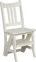 Stair Chair in Solid Mahogany Antique White Finish W44xDP38xH90 cm Sized