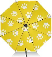 [RPLIFE] Umbrella for Rain, Lightweight Portable Auto Open Close for Women, Travel Umbrellas for Rain, Wind and Sun, White Dog Paw Prints Bright Yellow