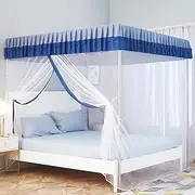 Elegant Bed Canopy Curtains, Solid Color Ruffle Princess 4 Corner Post Mosquito Net, Bed Canopy for Girls Adult Kids Toddlers Crib, Bedding Décor,Blue,2.0×2.2m
