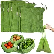 100% Cotton Vegetable Bags for Fridge Storage (Pack of 6), Eco-Friendly Natural Cotton Mesh Net Fridge Storage Bags with Drawstrings for Vegetables & Fruits, Food-Safe, Biodegradable, Reusable