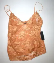 NWT New Designer Josie Natori Lace Camisole Top Womens Sheer Copper L Adjustable