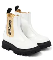 [Moschino Kids] Moschino Kids Logo patent leather boots UK 9 multicoloured