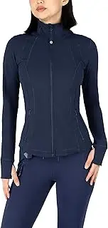 [90 Degree by Reflex] Women's Lightweight, Full Zip Running Track Jacket - Dark Navy Fleece Lined - XL, Dark Navy