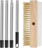 Pizza Oven Brush, Brass Bristle Pizza Stone Brush with Scraper, Practical Grill Cleaner Tool with Long Handle, Grill Stone Cleaning Brush, Pizza Oven Accessories for Commercial Cleaning Kitchens