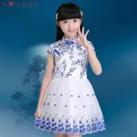在飛比找蝦皮購物優惠-女童中國風 女童漢服 兒童中國風 復古旗袍改良 女童洋裝夏天