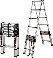 Telescoping Ladder 8.2 Ft Extension Ladder, Aluminium Lightweight A-Frame Portable Folding Ladder, 330lb Load Capacity, Easy Storage and Transport