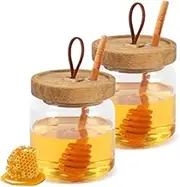 2-Pack Honey Jars with Spoon, Wooden Stirring Stick with Lid, Glass Honey Storage Jars for Storing Honey and Syrup, Suitable for Women, Home Kitchen Gifts