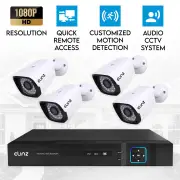 Elinz 4CH AHD 1080P HD Video & Audio Recording CCTV Surveillance DVR 4x Outdoor Bullet Security Camera System No HDD