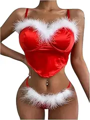 [Generic] Sexy Lingerie Dress with Leg Straps Hollow Red Christmas Women Thong Set Festival Plus Size Lingerie for Women 3X with Underwire