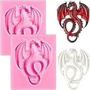 2 Pieces Dragon Silicone Mold Cute Dragon Fondant Mold Animal Chocolate Baking Tool for Cake Decorating Polymer Clay