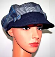 San Diego Hat Company Women's Navy Plaid Newsboy/Cabbie Cap-Wool Blend-Medium