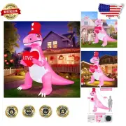 Giant 8 Ft Valentine's Day Inflatable Pink Dinosaur with 4 LED Lights for Garden